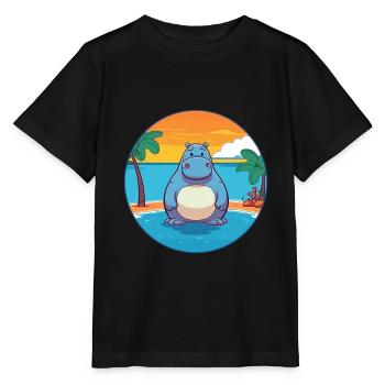 Hippo Watercolor Cartoon Kawaii Clipart Animal - Stanley/Stella MINI CREATOR Kids’ T-Shirt - black - Front - Mikhail (115cm)