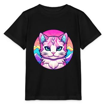 Hantilly Tiffany chat coloré dessin animé aquarelle I - T-shirt bio MINI CREATOR Stanley/Stella Enfant - noir - Devant - Mikhail (115cm)