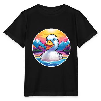 Canard Aquarelle Dessin Animé Kawaii Animal De Compagnie Coloré - T-shirt bio MINI CREATOR Stanley/Stella Enfant - noir - Devant - Mikhail (115cm)