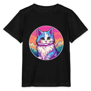 Bambino Cat Coloré Dessin Animé Aquarelle Illustrati - T-shirt bio MINI CREATOR Stanley/Stella Enfant - noir - Devant - Mikhail (115cm)