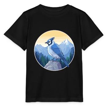 Geai bleu aquarelle dessin animé Kawaii animal de compagnie Animal Colo - T-shirt bio MINI CREATOR Stanley/Stella Enfant - noir - Devant - Mikhail (115cm)