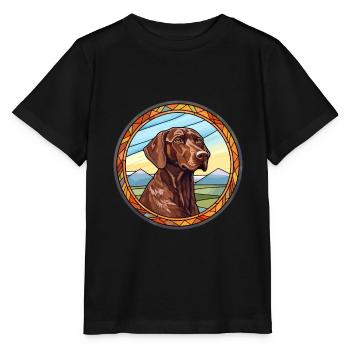 Auvergne Pointage chien race vitrail coloré - T-shirt bio MINI CREATOR Stanley/Stella Enfant - noir - Devant - Mikhail (115cm)