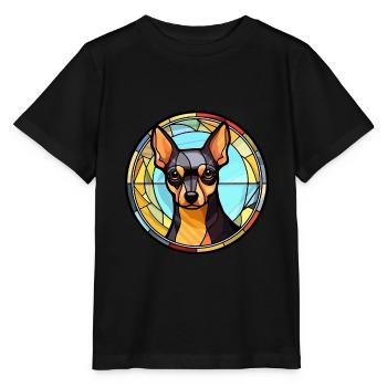 Englisch Toy Terrier Hunderasse Buntglas Farbe - Stanley/Stella Kinder T-Shirt MINI CREATOR  - Schwarz - Vorne - Mikhail (115cm)