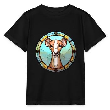 Lévrier italien chien race vitrail coloré - T-shirt bio MINI CREATOR Stanley/Stella Enfant - noir - Devant - Mikhail (115cm)