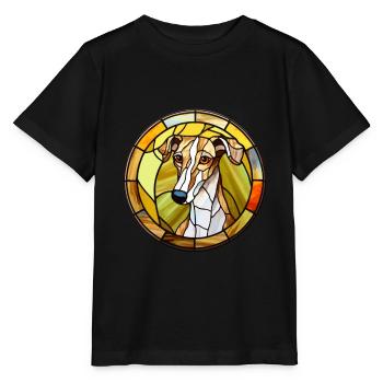Lurcher chien race vitrail coloré Watercolo - T-shirt bio MINI CREATOR Stanley/Stella Enfant - noir - Devant - Mikhail (115cm)