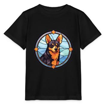 Lancashire Heeler Hunderasse Buntes Glas Bunt - Stanley/Stella Kinder T-Shirt MINI CREATOR  - Schwarz - Vorne - Mikhail (115cm)