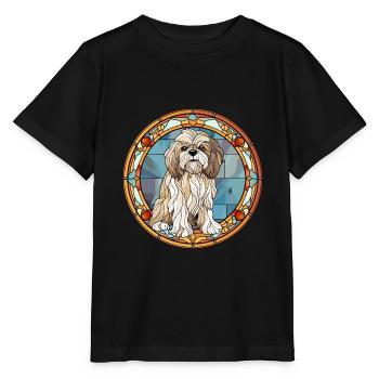 Tibetische Kyi Apso Hunderasse Buntglas Bunt - Stanley/Stella Kinder T-Shirt MINI CREATOR  - Schwarz - Vorne - Mikhail (115cm)