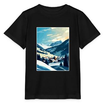 Saalbach Autriche Vintage voyage affiche Souvenir - T-shirt bio MINI CREATOR Stanley/Stella Enfant - noir - Devant - Mikhail (115cm)
