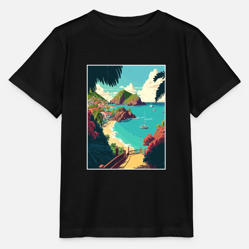 St Barth Caraïbes Vintage voyage affiche Souvenir - T-shirt bio MINI CREATOR Stanley/Stella Enfant - noir