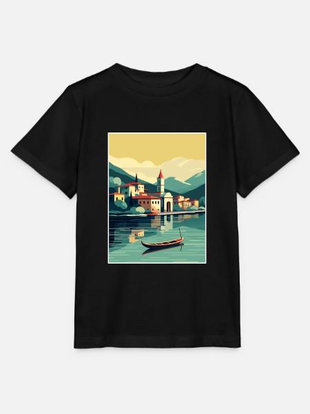 Lac de Côme Italie décoration Vintage Travel Poster - T-shirt bio MINI CREATOR Stanley/Stella Enfant - noir
