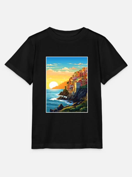 Cinque Terre Italie Décoration Patmos Affiche De Voyage - T-shirt bio MINI CREATOR Stanley/Stella Enfant - noir