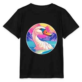 Cygne Aquarelle Dessin Animé Kawaii Animal De Compagnie Coloré - T-shirt bio MINI CREATOR Stanley/Stella Enfant - noir - Devant - Mikhail (115cm)