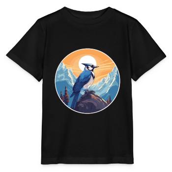 Geai bleu aquarelle dessin animé Kawaii animal de compagnie Animal Colo - T-shirt bio MINI CREATOR Stanley/Stella Enfant - noir - Devant - Mikhail (115cm)