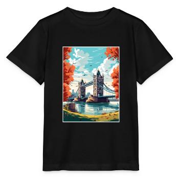 Tower Bridge Angleterre Vintage voyage affiche WPA Art - T-shirt bio MINI CREATOR Stanley/Stella Enfant - noir - Devant - Mikhail (115cm)