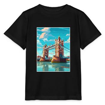 Tower Bridge Angleterre Vintage voyage affiche WPA Art - T-shirt bio MINI CREATOR Stanley/Stella Enfant - noir - Devant - Mikhail (115cm)