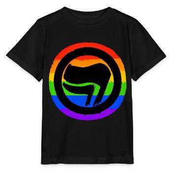 Antifascist Rainbow - Stanley/Stella MINI CREATOR Kids’ T-Shirt - black - Front - Mikhail (115cm)