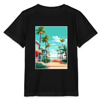 South Beach Texas Vintage Travel Poster Souvenir - Stanley/Stella MINI CREATOR Kids’ T-Shirt - black - Front - Mikhail (115cm)