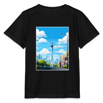 Auckland Nouvelle-Zélande Nz Vintage voyage affiche WPA - T-shirt bio MINI CREATOR Stanley/Stella Enfant - noir - Devant - Mikhail (115cm)