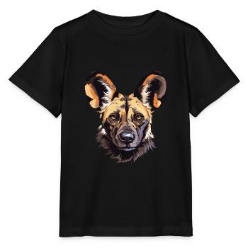 Chien sauvage africain race aquarelle dessin animé Kawaii C - T-shirt bio MINI CREATOR Stanley/Stella Enfant - noir - Devant - Mikhail (115cm)