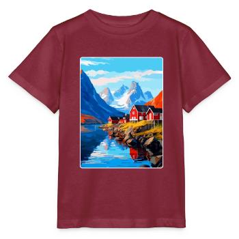 Affiche de voyage vintage des îles Lofoten en Norvège WPA - T-shirt bio MINI CREATOR Stanley/Stella Enfant - bordeaux - Devant - Kain (125cm)