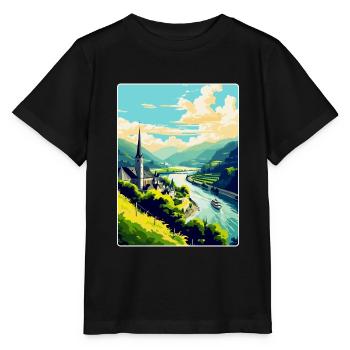 Vallée du Rhin Allemagne Affiche de voyage vintage - T-shirt bio MINI CREATOR Stanley/Stella Enfant - noir - Devant - Mikhail (115cm)