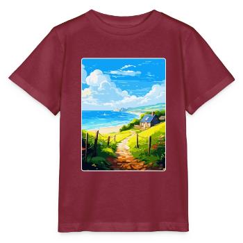 Lamorna, Cornwall, England, Vereinigtes Königreich, Reiseposter, Souvenir - Stanley/Stella Kinder T-Shirt MINI CREATOR  - Burgunderrot - Vorne - Kain (125cm)