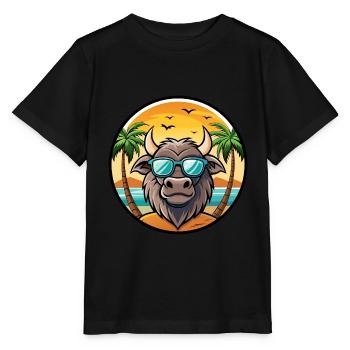 Büffel Lustige Cartoon Sommer Strand Sonnenbrille Cool - Stanley/Stella Kinder T-Shirt MINI CREATOR  - Schwarz - Vorne - Mikhail (115cm)