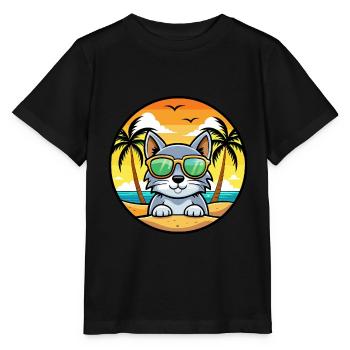 Australian Mist Cat Breed Cartoon Sunglasses Beach - Stanley/Stella MINI CREATOR Kids’ T-Shirt - black - Front - Mikhail (115cm)