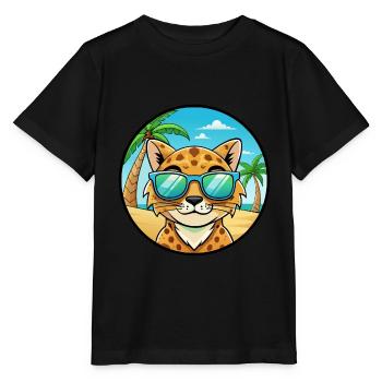 Brume tachetée australienne Race de chat Cartoon Beach - T-shirt bio MINI CREATOR Stanley/Stella Enfant - noir - Devant - Mikhail (115cm)