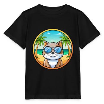 Britische Langhaarkatze Rasse Cartoon Sonnenbrille Strand - Stanley/Stella Kinder T-Shirt MINI CREATOR  - Schwarz - Vorne - Mikhail (115cm)
