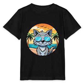 Australian Mist Cat Breed Cartoon Sunglasses Beach - Stanley/Stella MINI CREATOR Kids’ T-Shirt - black - Front - Mikhail (115cm)