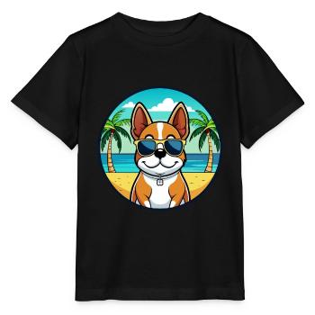 Französisch Bretagne Hund Rasse Cartoon Sonnenbrille Strand - Stanley/Stella Kinder T-Shirt MINI CREATOR  - Schwarz - Vorne - Mikhail (115cm)