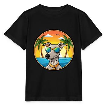 Lurcher Hunderasse Cartoon Sonnenbrille Strand - Stanley/Stella Kinder T-Shirt MINI CREATOR  - Schwarz - Vorne - Mikhail (115cm)