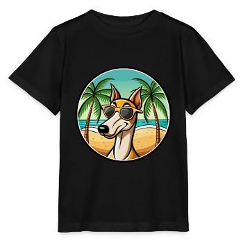 Old Croatian Sighthound Dog Breed Cartoon Beach - Stanley/Stella MINI CREATOR Kids’ T-Shirt - black - Front - Mikhail (115cm)