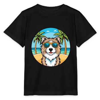 Katalanische Schäferhundrasse Cartoon Sonnenbrille Strand - Stanley/Stella Kinder T-Shirt MINI CREATOR  - Schwarz - Vorne - Mikhail (115cm)