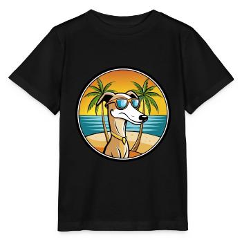 Old Croatian Sighthound Dog Breed Cartoon Beach - Stanley/Stella MINI CREATOR Kids’ T-Shirt - black - Front - Mikhail (115cm)