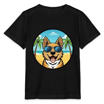 South Russian Ovcharka Dog Breed Cartoon Beach - Stanley/Stella MINI CREATOR Kids’ T-Shirt - black - Front - Mikhail (115cm)