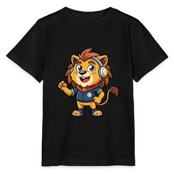 Löwe Lustige Zeichentrickfigur Kopfhörer Musik - Stanley/Stella Kinder T-Shirt MINI CREATOR  - Schwarz - Vorne - Mikhail (115cm)