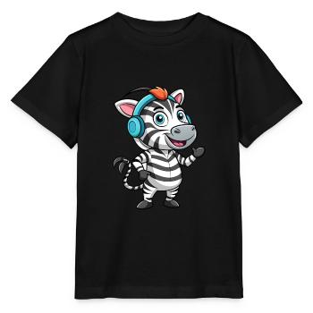Zebra Lustige Zeichentrickfigur Kopfhörer Musik - Stanley/Stella Kinder T-Shirt MINI CREATOR  - Schwarz - Vorne - Mikhail (115cm)