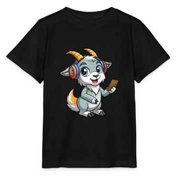 Ziege Lustige Zeichentrickfigur Kopfhörer Musik - Stanley/Stella Kinder T-Shirt MINI CREATOR  - Schwarz - Vorne - Mikhail (115cm)