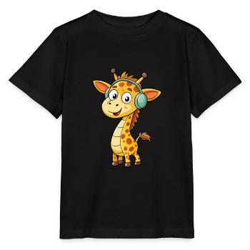Giraffe Funny Cartoon Character Headphone Music - Stanley/Stella MINI CREATOR Kids’ T-Shirt - black - Front - Mikhail (115cm)