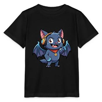 Fledermaus Lustige Zeichentrickfigur Kopfhörer Musik - Stanley/Stella Kinder T-Shirt MINI CREATOR  - Schwarz - Vorne - Mikhail (115cm)
