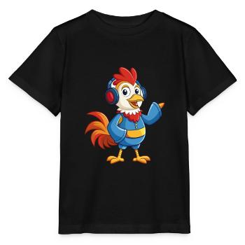 Hahn Lustige Zeichentrickfigur Kopfhörer Musik - Stanley/Stella Kinder T-Shirt MINI CREATOR  - Schwarz - Vorne - Mikhail (115cm)