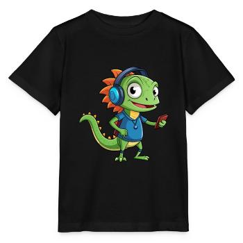 Eidechse Lustige Zeichentrickfigur Kopfhörer Musik - Stanley/Stella Kinder T-Shirt MINI CREATOR  - Schwarz - Vorne - Mikhail (115cm)