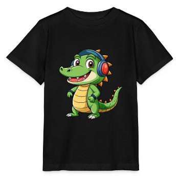 Krokodil Lustige Zeichentrickfigur Kopfhörer Musik - Stanley/Stella Kinder T-Shirt MINI CREATOR  - Schwarz - Vorne - Mikhail (115cm)