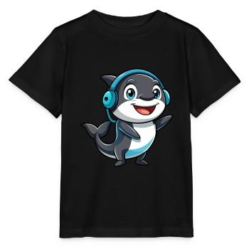 Orca Lustige Zeichentrickfigur Kopfhörer Musik - Stanley/Stella Kinder T-Shirt MINI CREATOR  - Schwarz - Vorne - Mikhail (115cm)