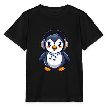 Pinguin Lustige Zeichentrickfigur Kopfhörermusik - Stanley/Stella Kinder T-Shirt MINI CREATOR  - Schwarz - Vorne - Mikhail (115cm)