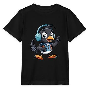 Elster Lustige Zeichentrickfigur Kopfhörer Musik - Stanley/Stella Kinder T-Shirt MINI CREATOR  - Schwarz - Vorne - Mikhail (115cm)