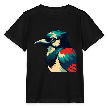 Geai bleu personnage de dessin animé animal de compagnie coloré - T-shirt bio MINI CREATOR Stanley/Stella Enfant - noir - Devant - Mikhail (115cm)