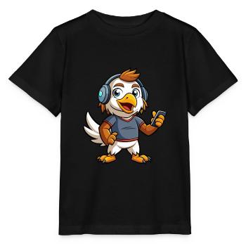 Adler Lustige Zeichentrickfigur Kopfhörer Musik - Stanley/Stella Kinder T-Shirt MINI CREATOR  - Schwarz - Vorne - Mikhail (115cm)